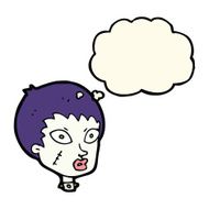 cartoon female zombie head with thought bubble N8