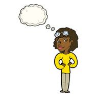 cartoon aviator woman with thought bubble N5