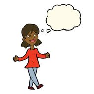cartoon woman with no worries thought bubble N27