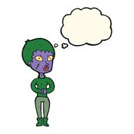 cartoon zombie girl with thought bubble N9