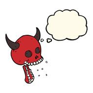 cartoon spooky skull with thought bubble N114