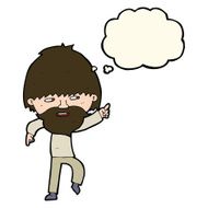 cartoon bearded man pointing and laughing with thought bubble N7