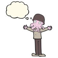 cartoon alien squid face man with thought bubble N7