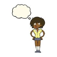 cartoon surprised woman with hands on hips thought bubble N7