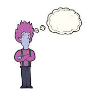 cartoon vampire man with thought bubble N85