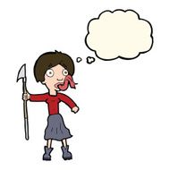 cartoon woman with spear sticking out tongue thought bubble N8