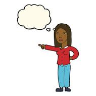 cartoon woman pointing with thought bubble N162
