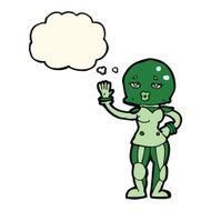 cartoon female astronaut with thought bubble N23