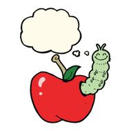 cartoon bug eating apple with thought bubble N15