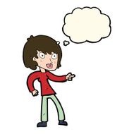 cartoon woman pointing with thought bubble N163
