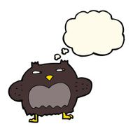 cartoon suspicious owl with thought bubble N3
