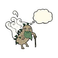 cartoon old potato with thought bubble N7