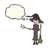cartoon witch casting spell with thought bubble N15