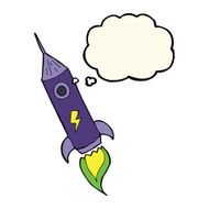 cartoon space rocket with thought bubble N19