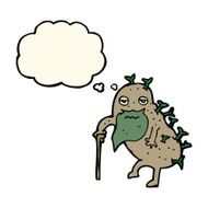 cartoon old potato with thought bubble N8