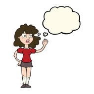 cartoon worried woman waving with thought bubble N14