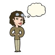 cartoon aviator woman with thought bubble N6