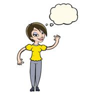 cartoon woman waving with thought bubble N269