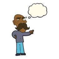 cartoon annoyed old man pointing with thought bubble N8