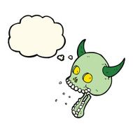 cartoon spooky skull with thought bubble N115