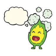cartoon flame character with thought bubble N7