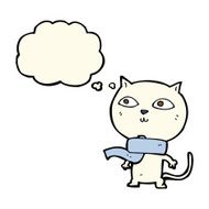 cartoon funny cat wearing scarf with thought bubble N12