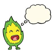 cartoon flame character with thought bubble N8