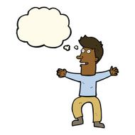 cartoon startled man with thought bubble N32