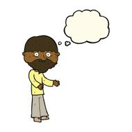 cartoon happy bearded man with thought bubble N7