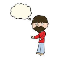 cartoon happy bearded man with thought bubble N8