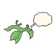 cartoon little dragon with thought bubble N4