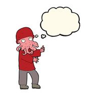 cartoon alien man with thought bubble N7