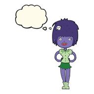 cartoon happy vampire girl with thought bubble N29
