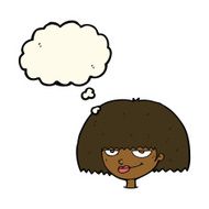 cartoon mean female face with thought bubble N7
