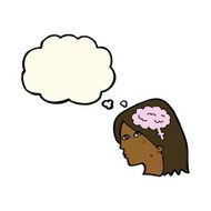 cartoon female head with brain symbol thought bubble N15