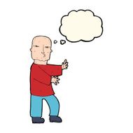 cartoon tough man with thought bubble N16