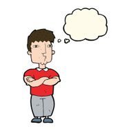 cartoon man with crossed arms thought bubble N22