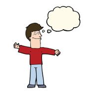 cartoon happy man with thought bubble N354