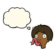 cartoon head sticking out tongue with thought bubble N7
