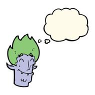 cartoon happy vampire head with thought bubble N7