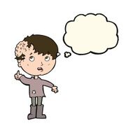 cartoon boy with growth on head thought bubble N29