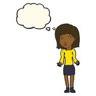 cartoon woman shrugging shoulders with thought bubble N368