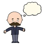 cartoon bald man with open arms thought bubble N8