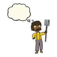 cartoon farmer with pitchfork thought bubble N5