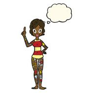 cartoon woman covered in tattoos with thought bubble N6