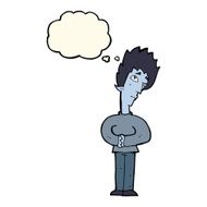 cartoon curious vampire with thought bubble N6