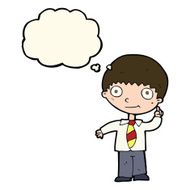 cartoon school boy with idea thought bubble N22