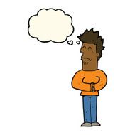 cartoon nervous man with thought bubble N106