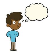 cartoon boy staring with thought bubble N13