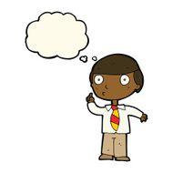 cartoon school boy with thought bubble N7
